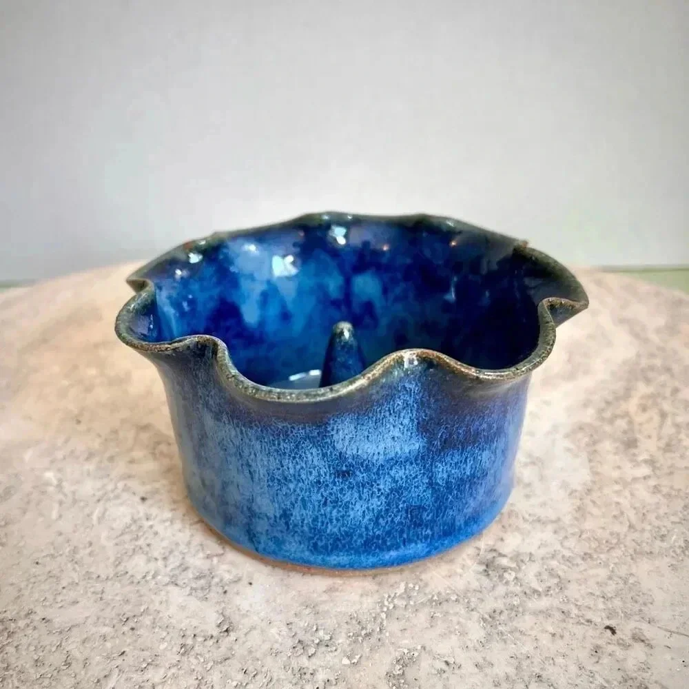 Vintage Oquinn Pottery Apple Baking Dish Blue Signed‎ by Artist 2003